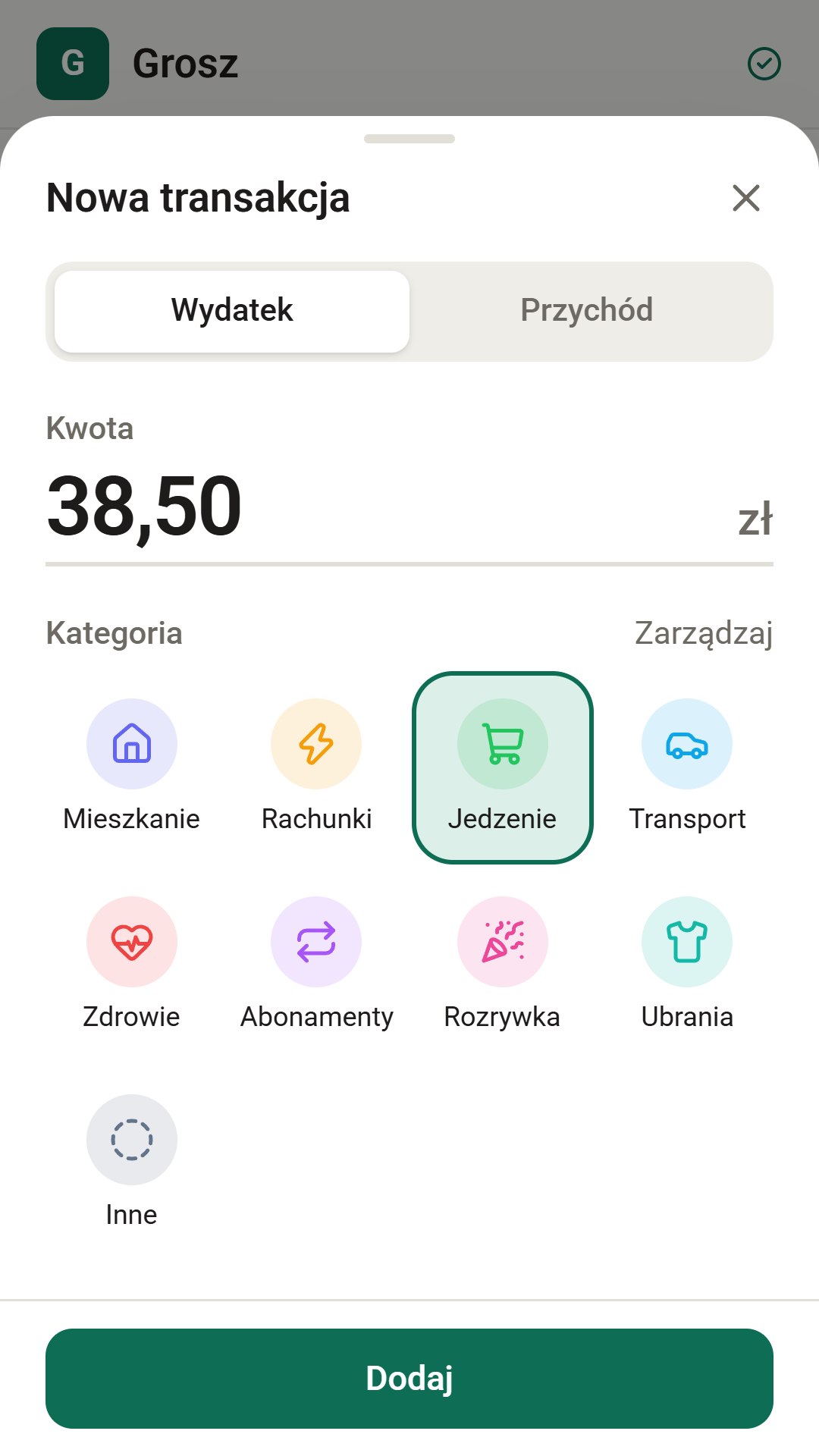 Dodawanie wydatku w aplikacji na Androida
